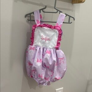 Personalized Pink Bow Baby One-Piece Romper - Sofia Embroidery
